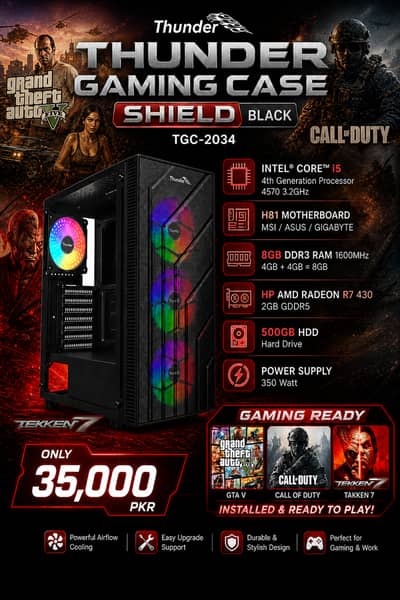 Thunder Gaming PC i5 4th 8gb ram, 500 GB,500 Watt, 2gb graphics card