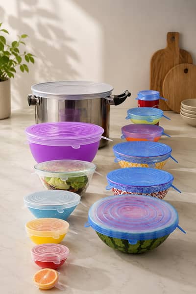Silicone Food Covers 6 Pack - Leak Proof & Stretchable Silicone Lids