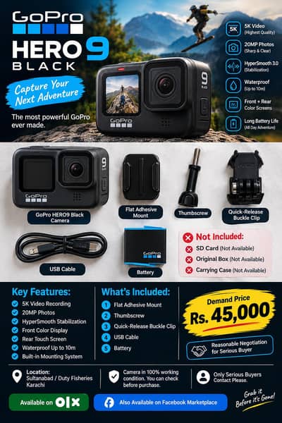 GoPro HERO 9 Black 5K | Original Camera + Battery & Accessories