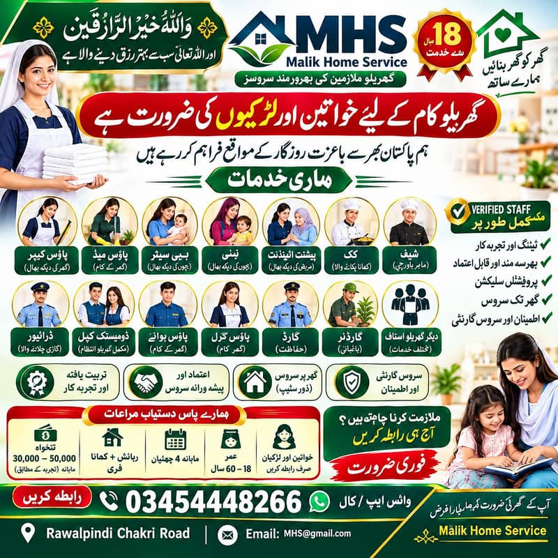 گھریلو ملازمین خواتین اور لڑکیوں کی ضرورت ہے 0