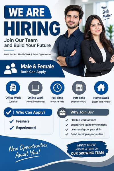 Hiring now for online and office work.