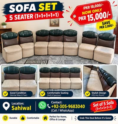 5 Seater Sofa Set (1+1+1+1+1) | PKR 15,000 | Sahiwal