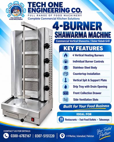 Burner Commercial Shawarma Machine | Stainless Steel Doner Kebab Grill