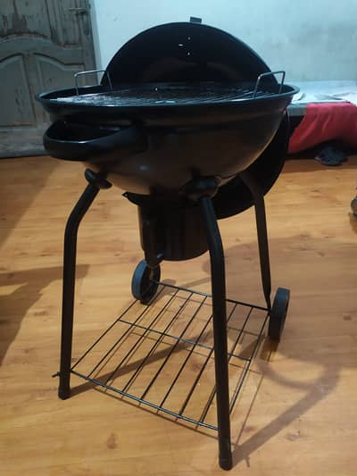 Portable Kettle Charcoal BBQ Smoker with Lid, Shelf & Wheels