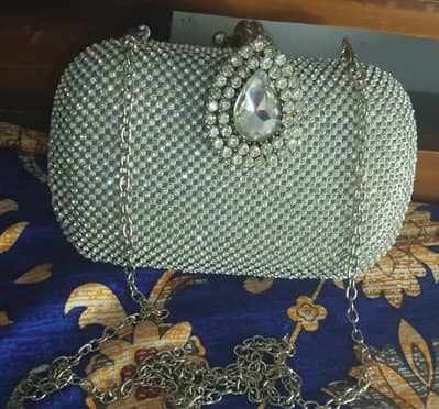 Silver Rhinestone Bridal Evening Clutch