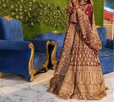 Beautiful maroon bridal lhenga for sale-worn once-10/10 condition.