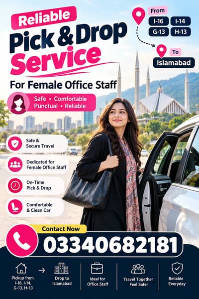 Reliable Pick & Drop Service for Female Office Staff – Islamabad