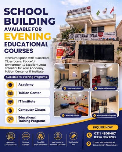 School Building Available for Rent –(For Evening Classes)