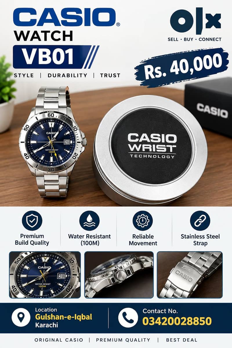 Casio VB01 Wrist Watch Original | Premium Stainless Steel | Rs. 40,000 0