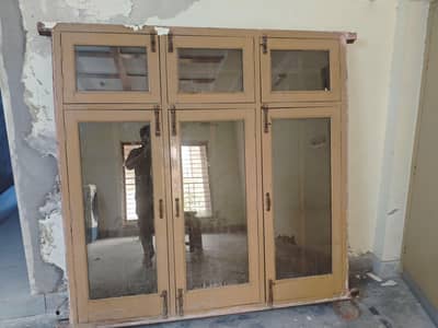 Wooden Windows with mirror and Iron grill