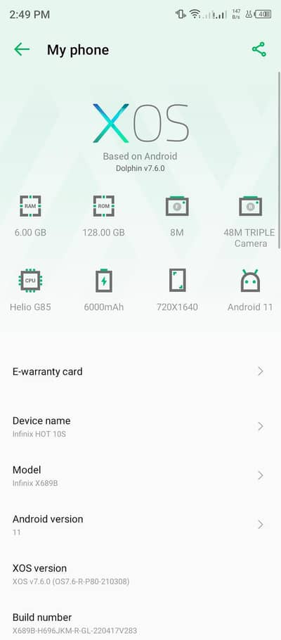 Infinix Hot 10s.  6 128 just panel change original panal koi masla ni