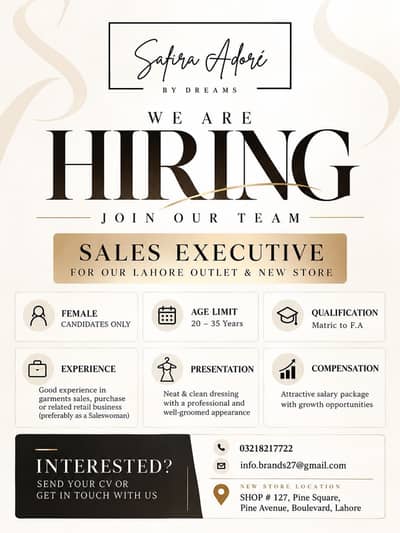 Female Staff Required for Ladies Clothing Store – Lahore