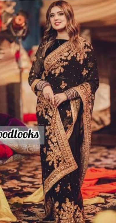 Black saree with heavy embroidered