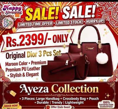 3 PCs Dior maroon bag sets with pouch