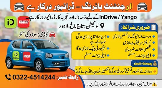 Yango Indrive k Lia rent per Alto available hai