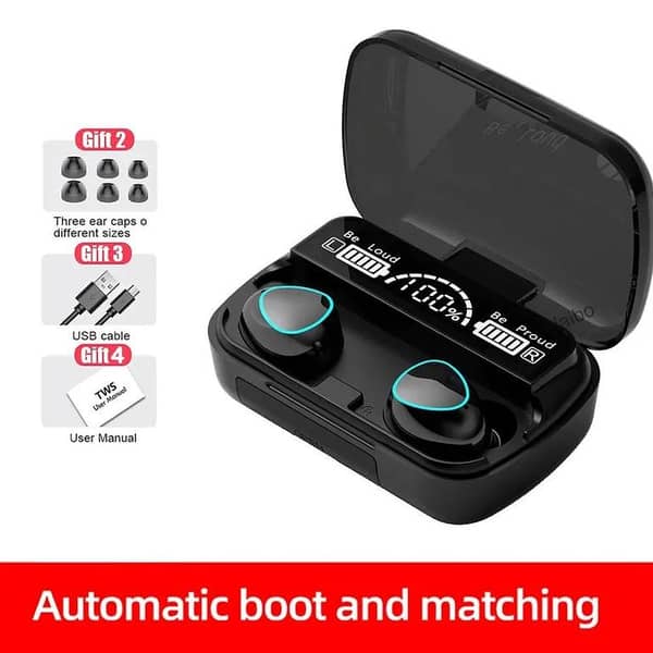 M10 TWS Bluetooth Earbuds with Power Bank Case | V5.1 Stereo, Digital Battery Display, Black