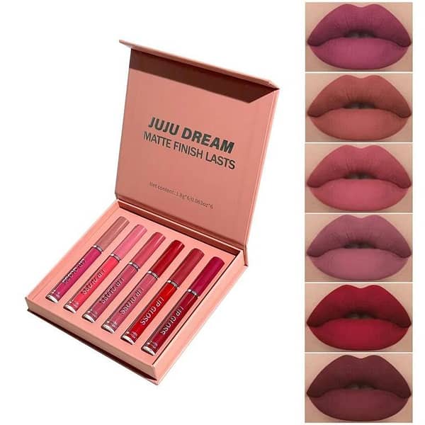 6 Pcs Matte Liquid Lipstick Set - Long-Lasting Waterproof Velvet Lip Gloss & Makeup Gift Kit for Women