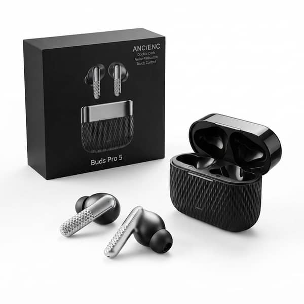 Buds Pro 5 Wireless Earbuds – TWS ANC Headphones with Touch Controls, Deep Bass, and HD Stereo Sound (Black)