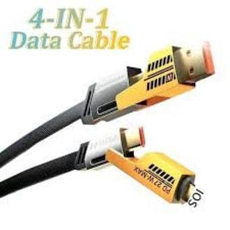 4-in-1 Fast Charging Data Cable – 65W Multi-Connector Nylon Braided Cable with USB & Type-C Input, Type-C & 8-Pin Output for Fast Charging & Data Sync
