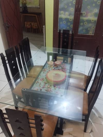 6 Seater Dining Table with Glass Top for Sale