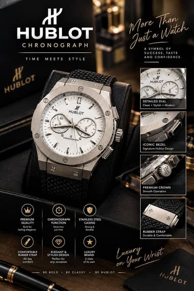 Hublot style chronograph luxury personality watch.