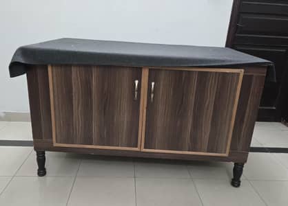 Wooden Ironing Table with Storage Cabinet