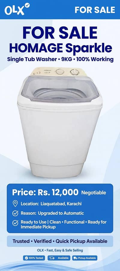 homage mashine single tub urgent sell