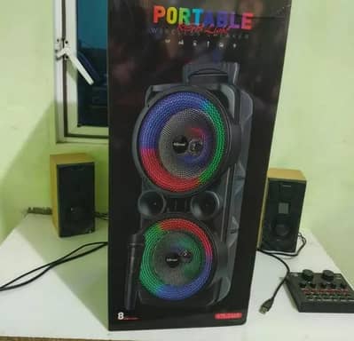 Double 8*8 Inch large Bluetooth Speaker  - Wireless Mic - 03190252896