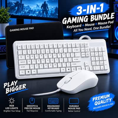 RGB/Led Gaming Bundle 3 in 1 White Keyboard & Mouse with MousePad