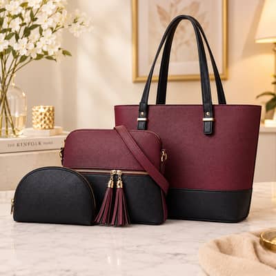 Grace Maroon & Black 3-Piece Women's Handbag Set