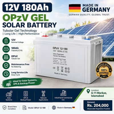 12V 180Ah OPzV Gel Solar Battery – Made in Germany