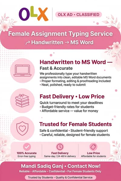 Female Assignment Typing Service - Handwritten to MS Word - Mandi Sadi