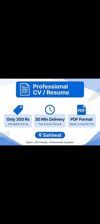 Professional CV Resume Making - Sahiwal - 300rs - 30min Delivery