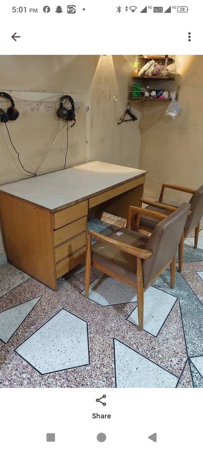 wooden office table  Wooden Office Table with 2 Chairs – 5
