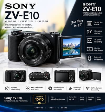 Sony ZV-E10 Mirrorless Camera | APS-C | 4K Vlogging Camera | 10/10