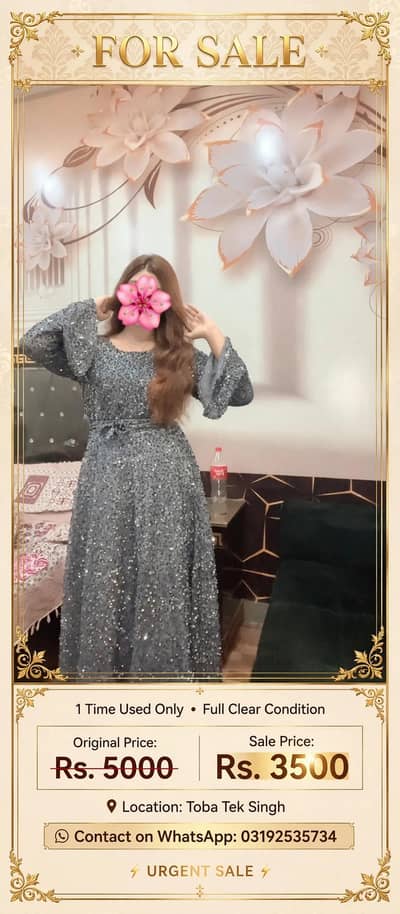 Grey maxi frok 1 time used real price 5k but 1 time used hui 3500 sale