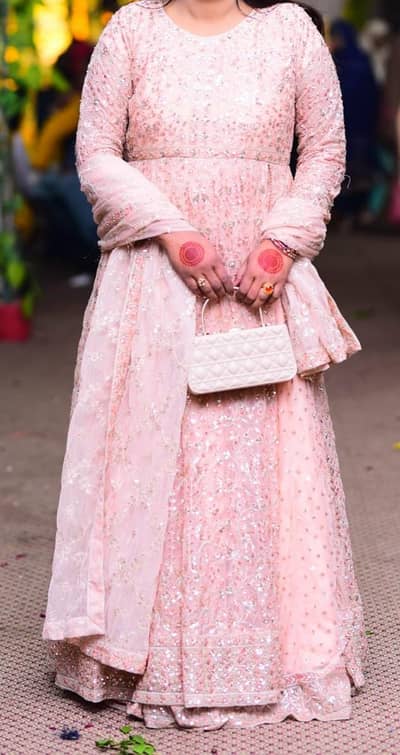 Agha Noor Bridal pink embroidered maxi. Embellished Formal Dress