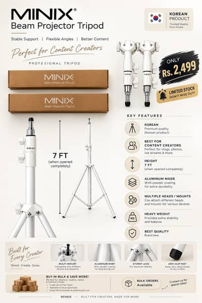 MINIX Adjustable Tripod Stand | Mobile Camera Ring Light Stand | New