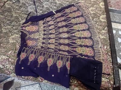 heavy embroidery Purple frock with dupatta and trouser fancy