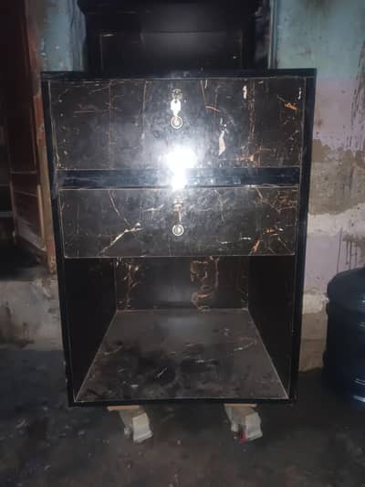 Beautiful Black Marble Cabinet/ Moveable counter with Double Drawers