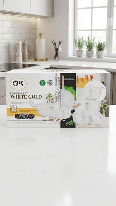 Brand New 18 Pcs Forging Cookware Set - White Gold (OK Brand)