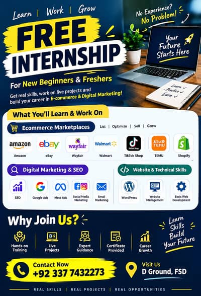Free E-Commerce, SEO & Shopify Training Internship in Faisalabad
