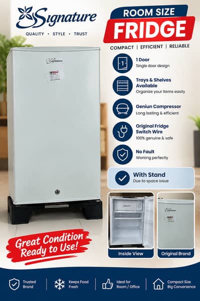 Signature Room Size Mini Fridge | 1 Door | White | With Stand