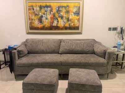 Luxury 7 seater sofa set with brass legs| 3+2+1+1 seater + 2 ottomans