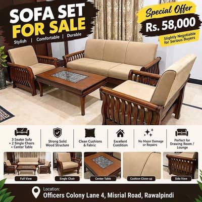 5 Seater Wooden SOFA with Center Table | Good condition | PKR 58,000/-