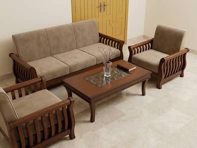 5 Seater Wooden SOFA with Center Table | Good condition | PKR 58,000/-