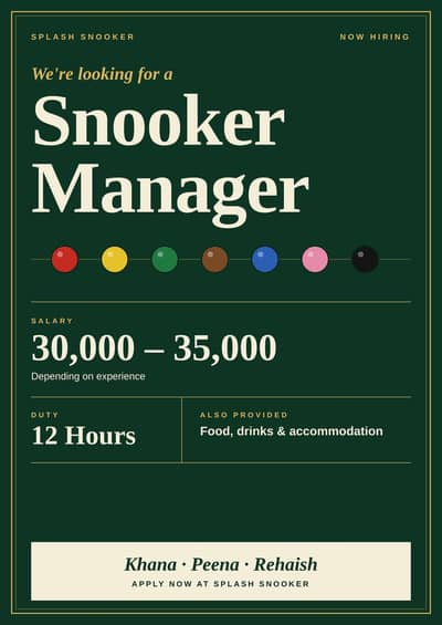 Manager required for snooker club