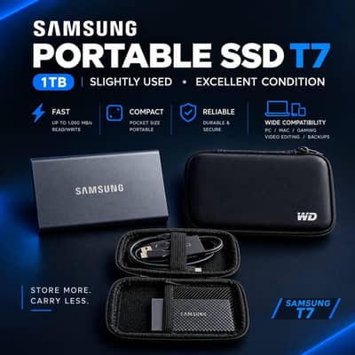 Samsung Portable SSD T7 1TB - Slightly Used | Excellent Condition |Set