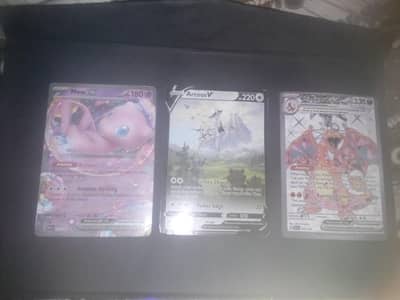 Pokemon cards mew ex and arceys v and Charizard ex rare cards