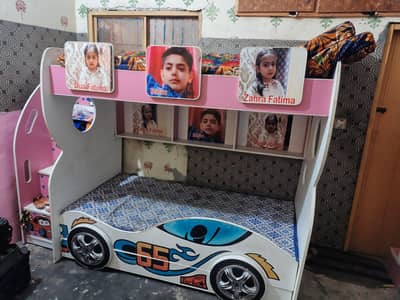 Custom Kids Bunk Bed - Race Car Design with slide and  Storage
